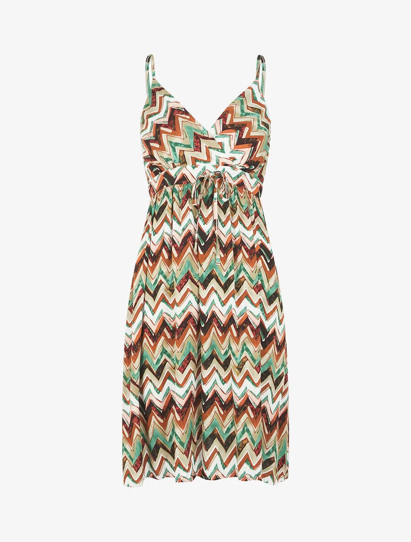 Kurzes Kleid mit Zickzack-Muster - Grün
