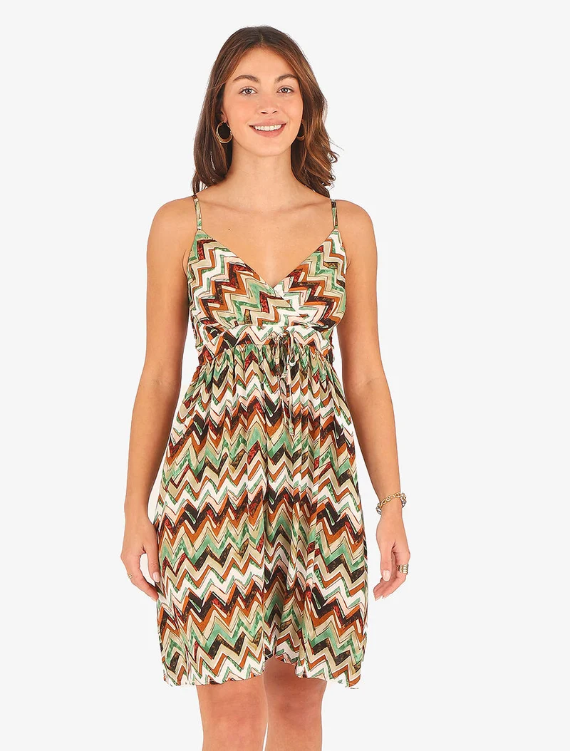 Kurzes Kleid mit Zickzack-Muster - Grün
