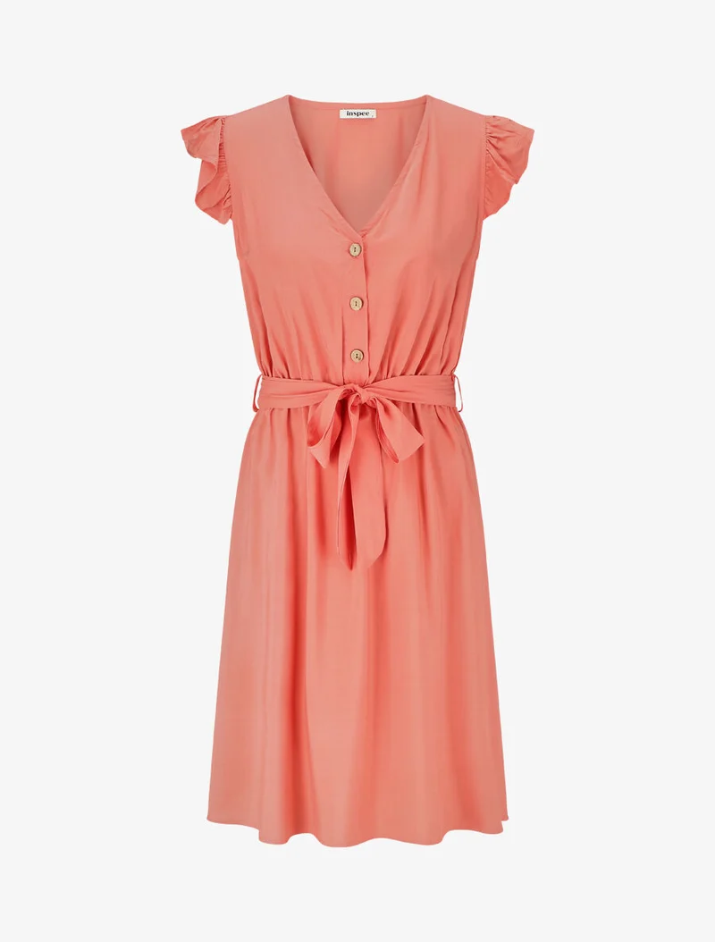 Unifarbenes Midikleid - Koralle