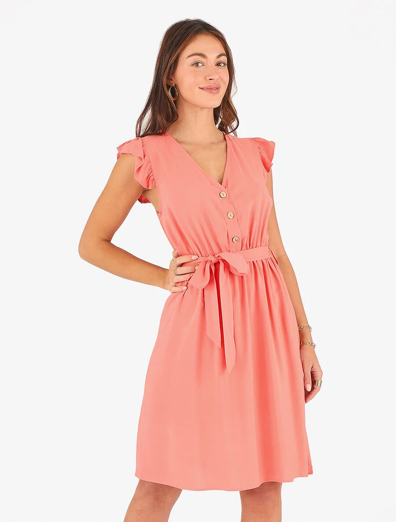 Unifarbenes Midikleid - Koralle