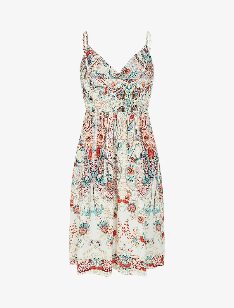 Kurzes Kleid mit Blumenmuster - Weiß