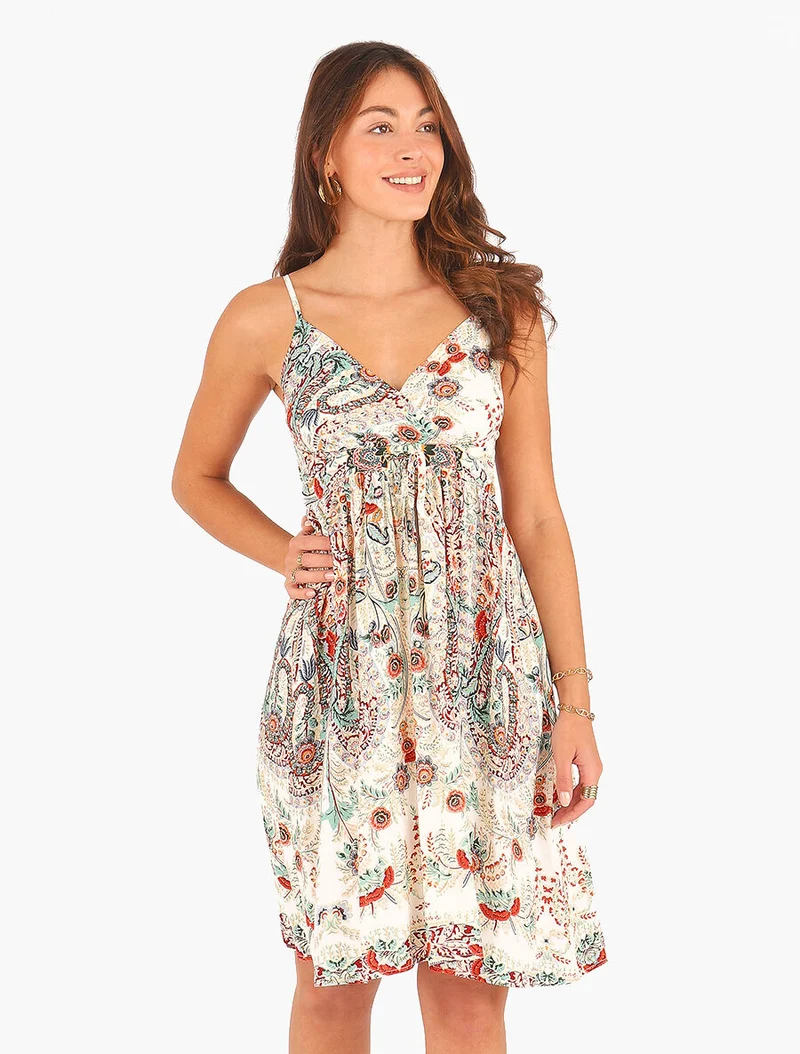 Kurzes Kleid mit Blumenmuster - Weiß