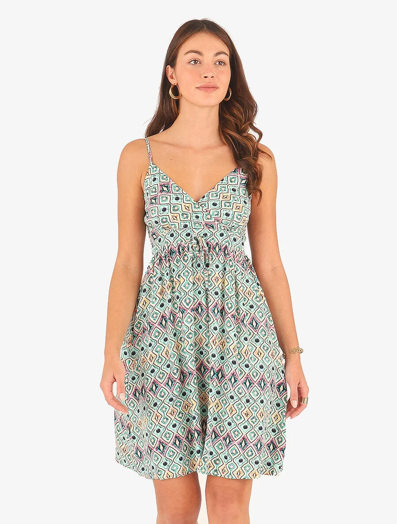 Kurzes Kleid mit grafischem Print - Grün