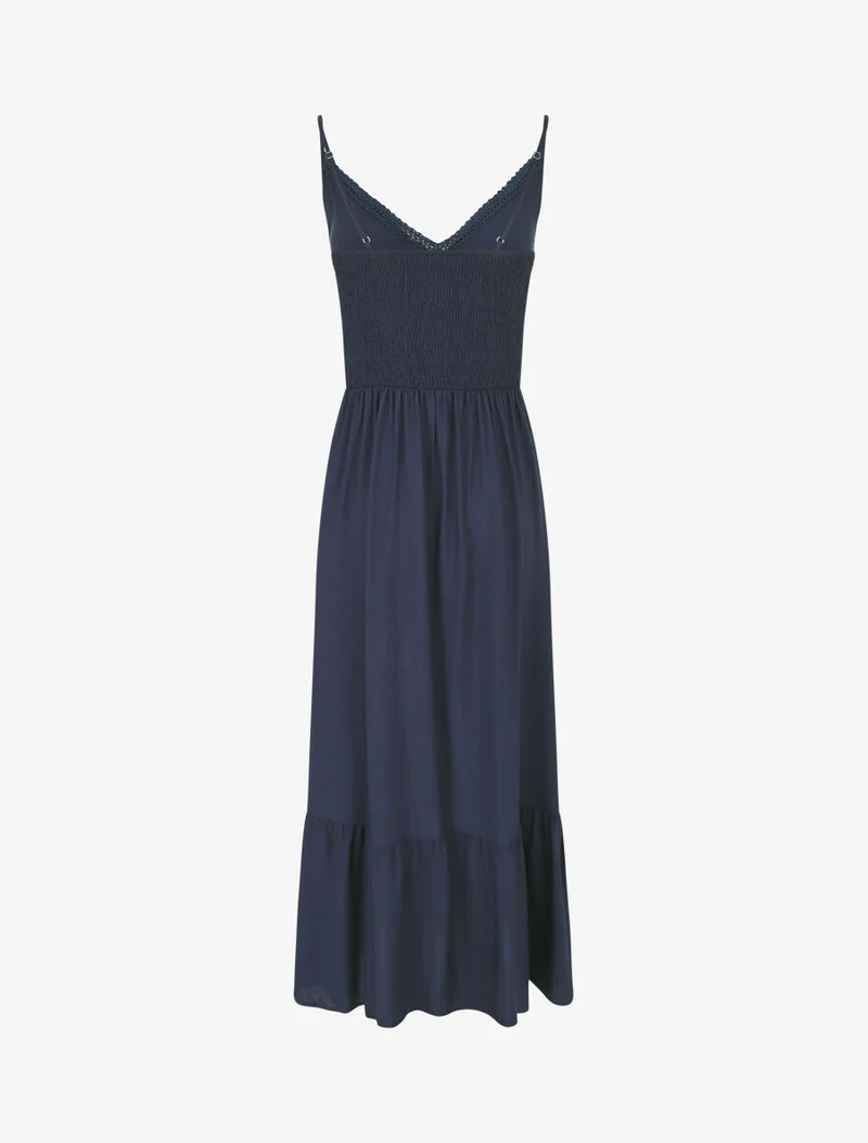 Langes einfarbiges Kleid mit dünnen Trägern. - Marine