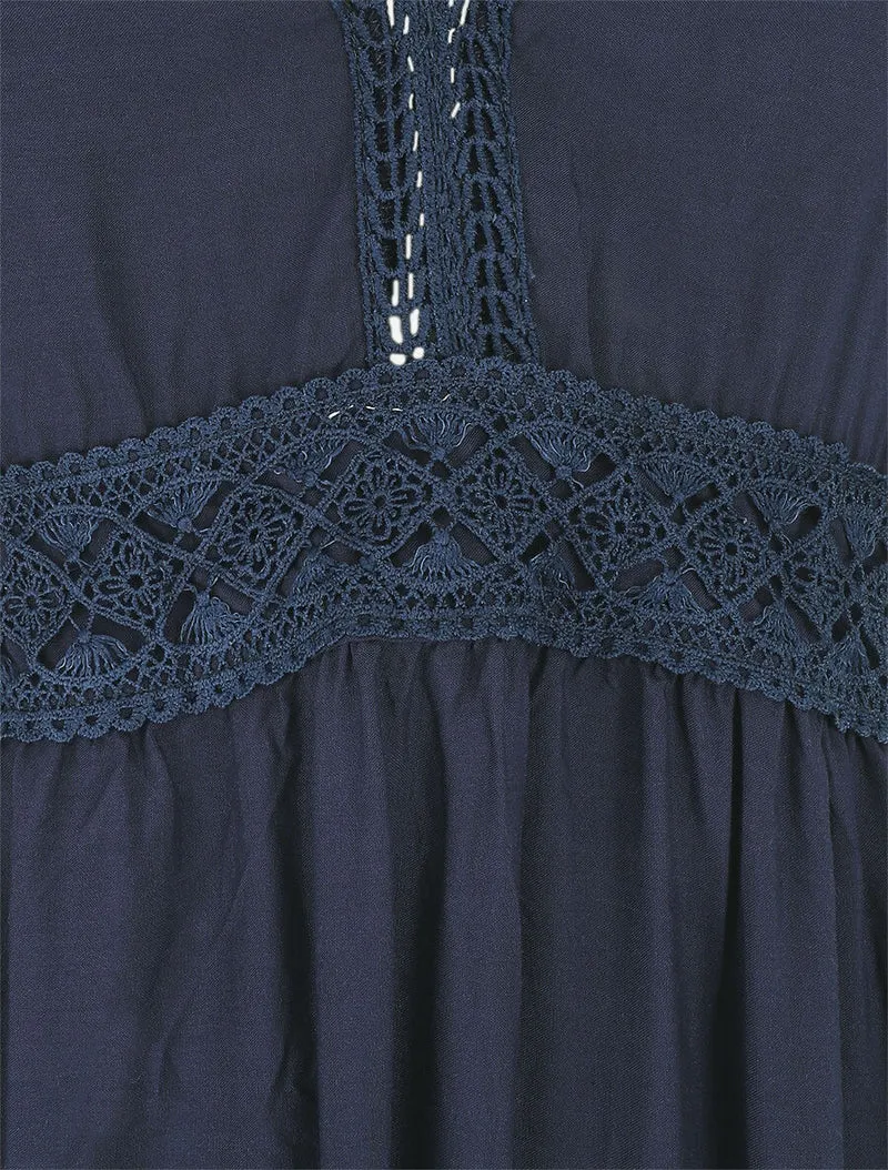 Langes einfarbiges Kleid mit dünnen Trägern. - Marine