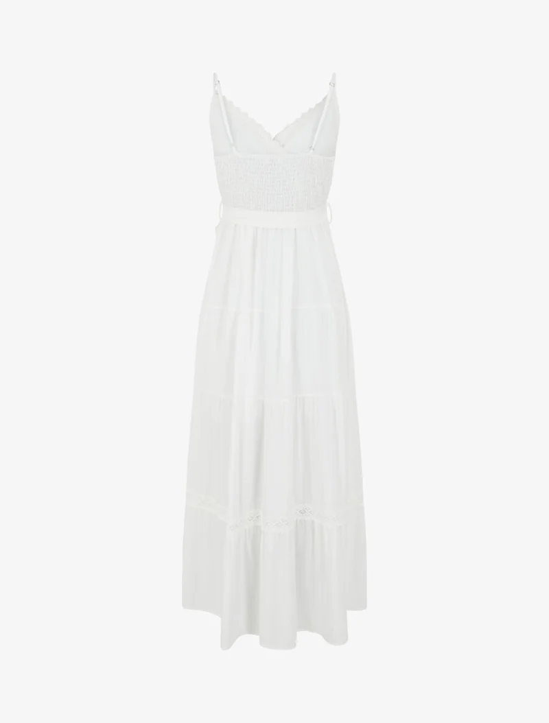 Langes unifarbenes elastisches Kleid - Weiß