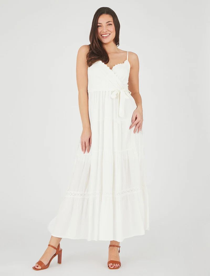 Langes unifarbenes elastisches Kleid - Weiß