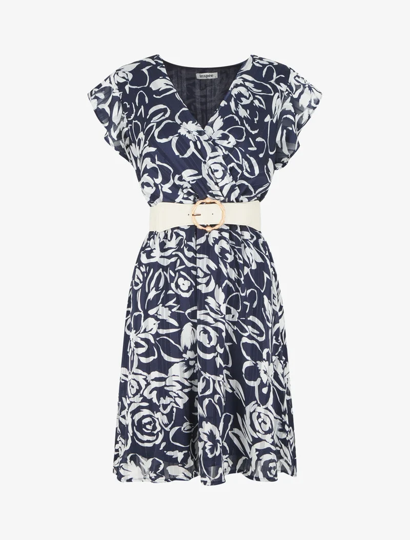 Midikleid mit irisierendem Blumenmuster - Marine