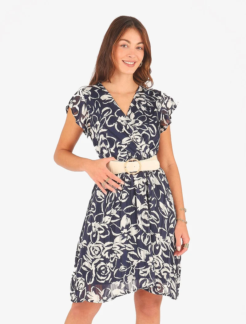Midikleid mit irisierendem Blumenmuster - Marine