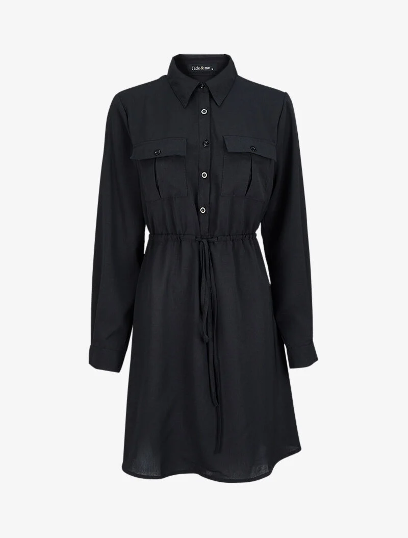 Midikleid mit Bindegürtel - Schwarz