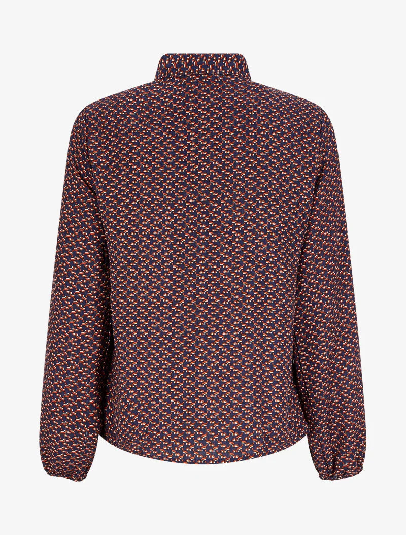 Bluse mit Lavallière-Kragen und grafischem Print - Marineblau