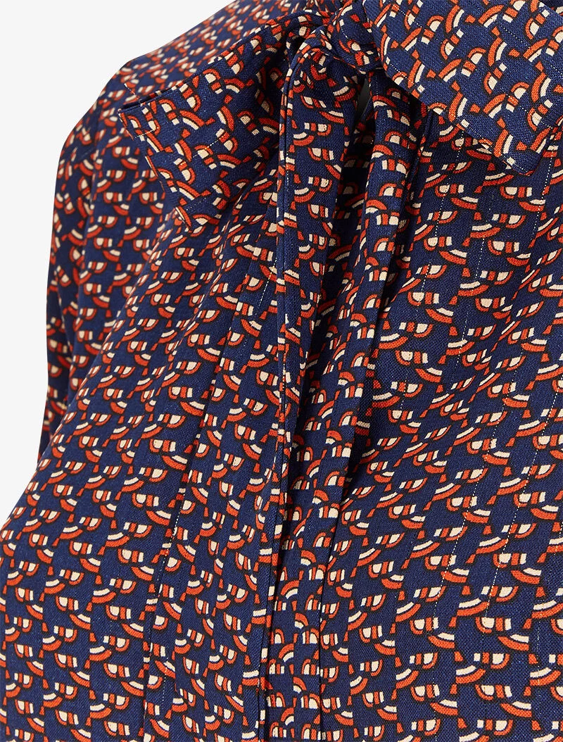 Bluse mit Lavallière-Kragen und grafischem Print - Marineblau