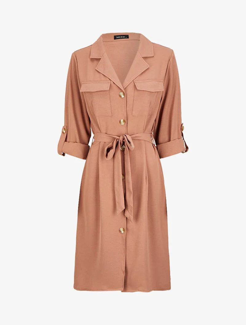 Knielanges Hemdkleid mit Klappentaschen - Puderrosa