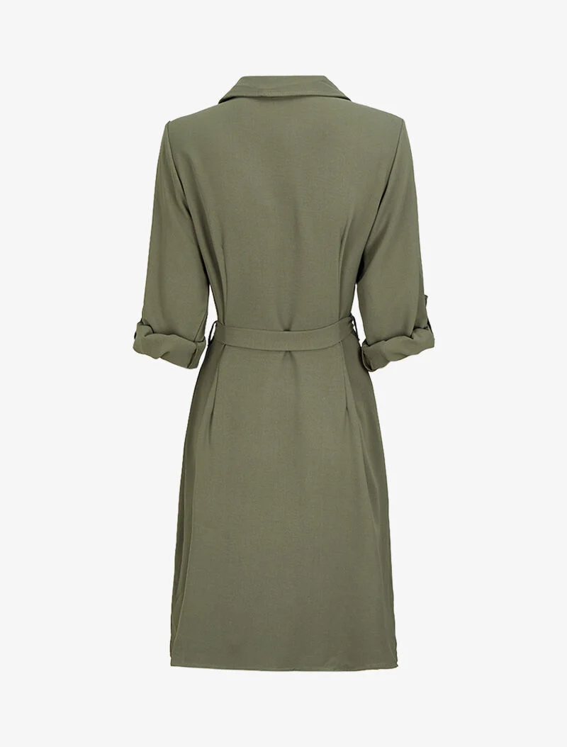Knielanges Hemdkleid mit Klappentaschen - Olive