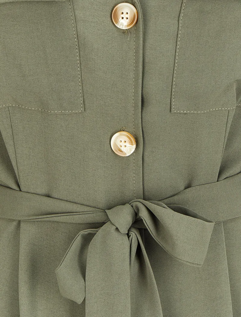Knielanges Hemdkleid mit Klappentaschen - Olive