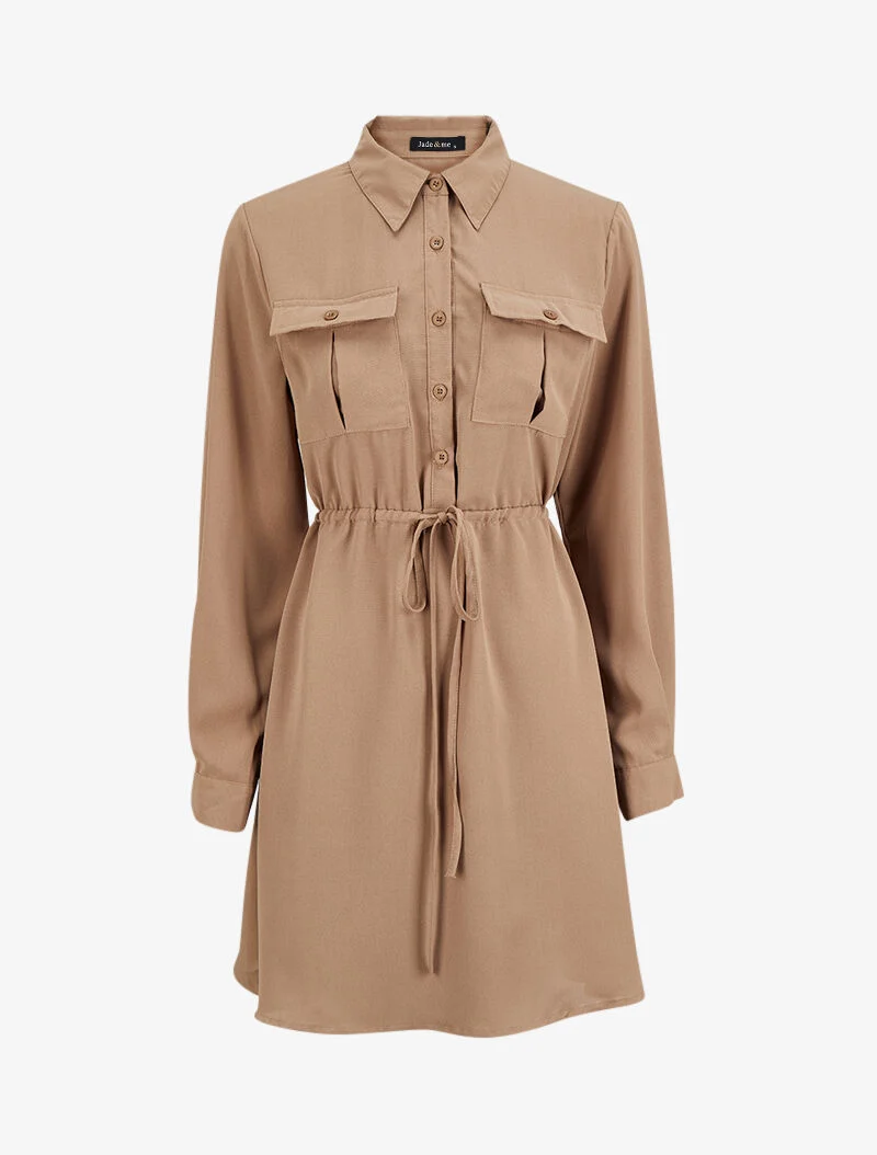 Midikleid mit Bindegürtel - Beige