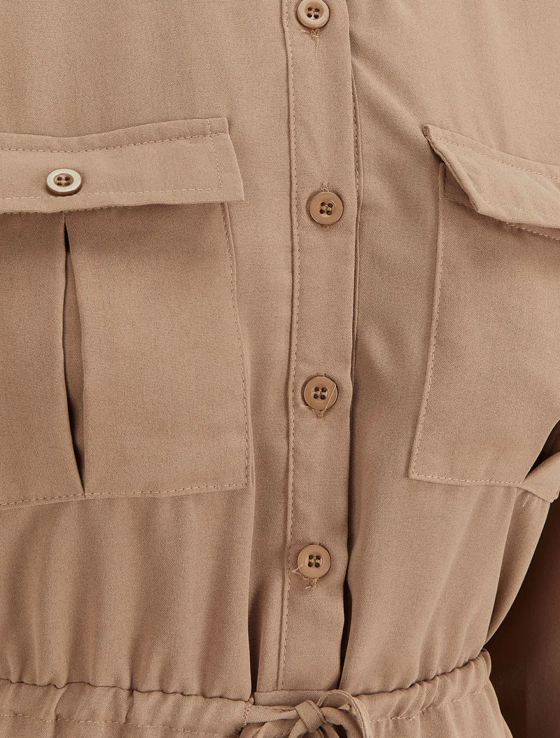 Midikleid mit Bindegürtel - Beige