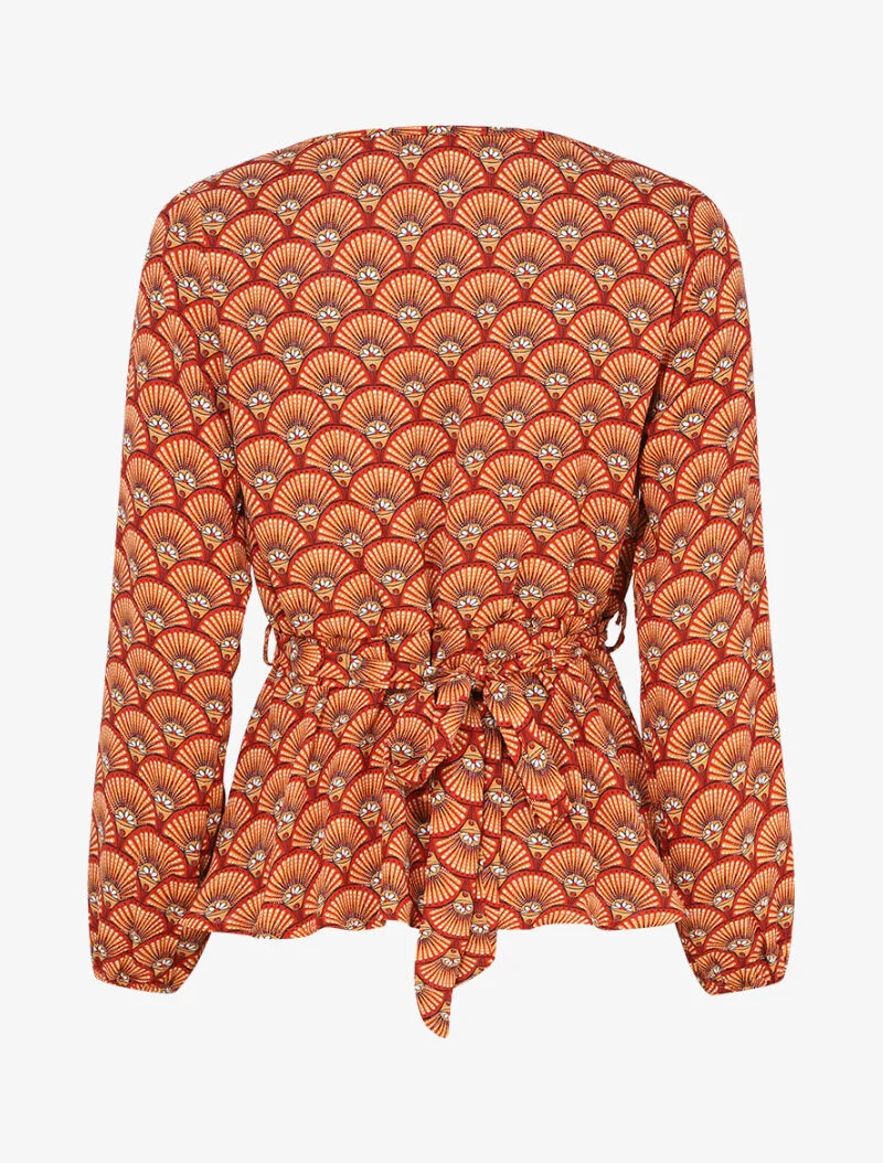 Top mit Fächerprint und Wickelausschnitt - Orange