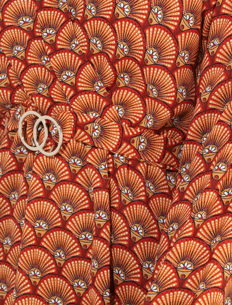 Top mit Fächerprint und Wickelausschnitt - Orange