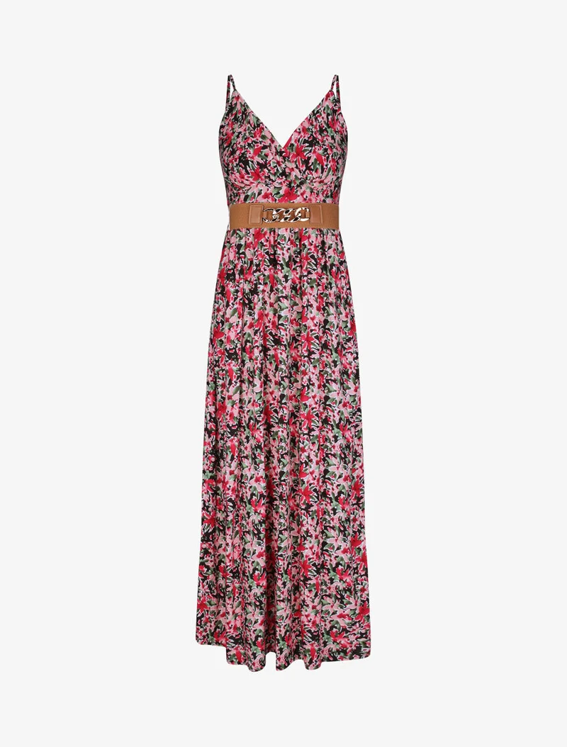 Empirekleid mit Trägern und abstraktem Blumenmuster. - Schwarz