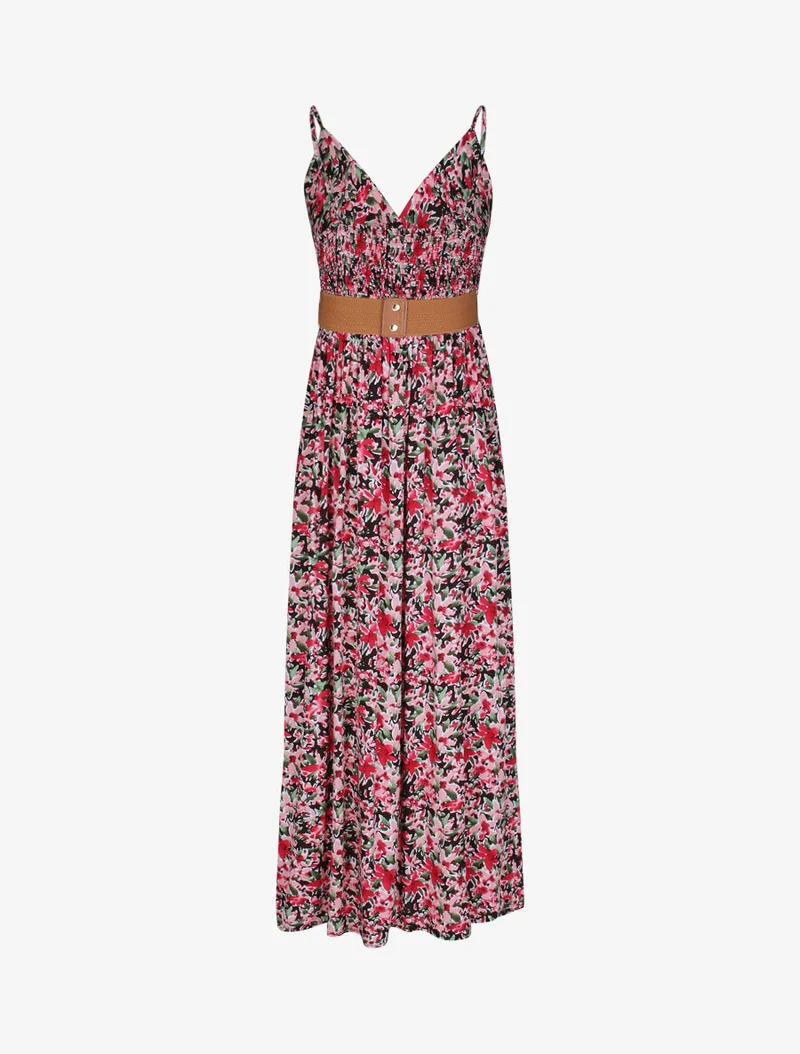 Empirekleid mit Trägern und abstraktem Blumenmuster. - Schwarz