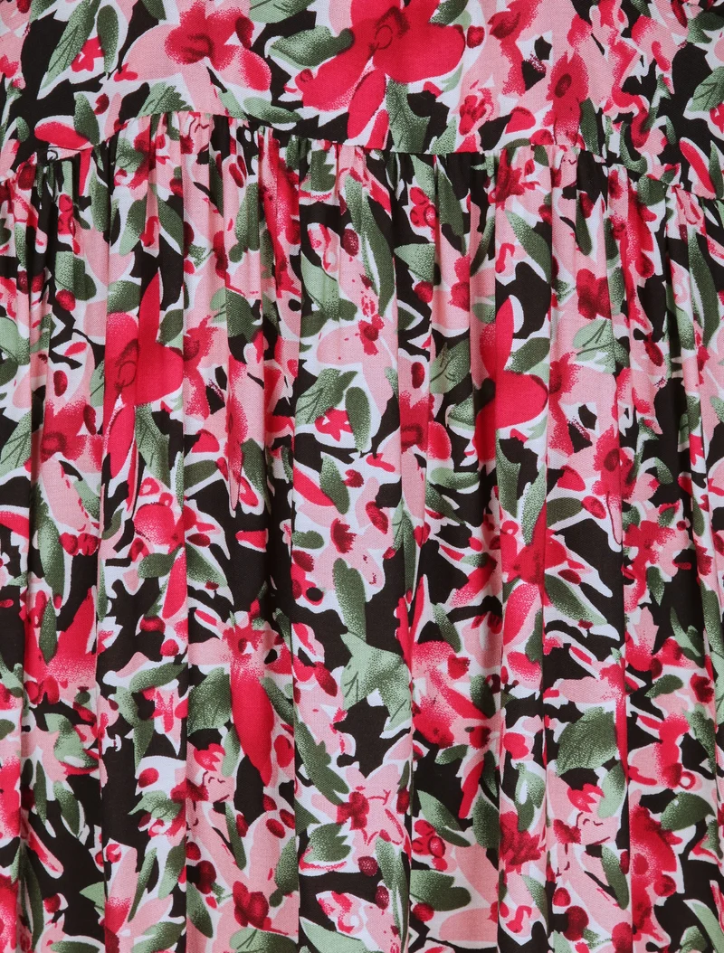 Empirekleid mit Trägern und abstraktem Blumenmuster. - Schwarz