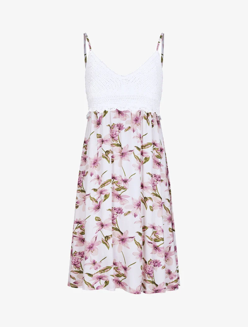 Kleid mit gehäkeltem Oberteil - Weiß
