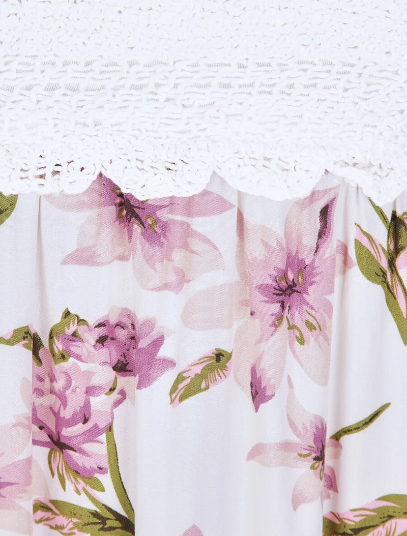 Kleid mit gehäkeltem Oberteil - Weiß