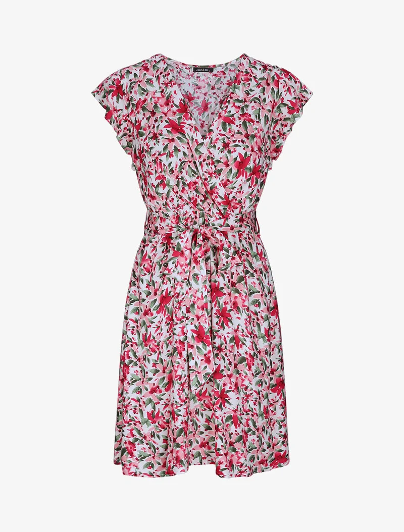 Wickelkleid mit verschiedenem Blumendruck - Weiß