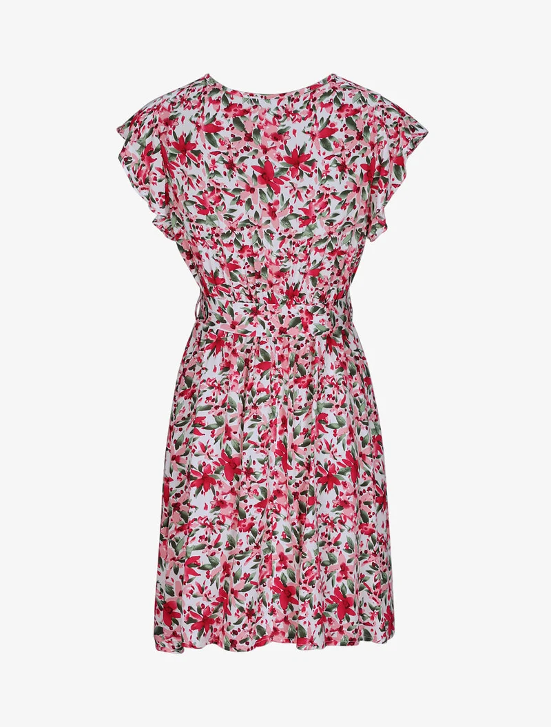 Wickelkleid mit verschiedenem Blumendruck - Weiß