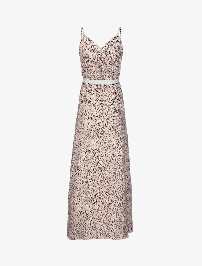 Langes Skaterkleid mit Spitzenkragen und gesprenkeltem Druck - Beige