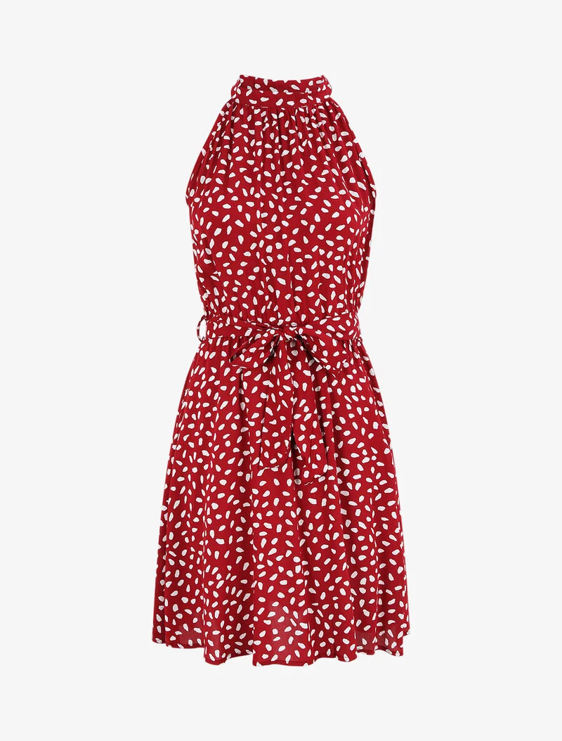 Tailliertes Kleid mit gesprenkeltem Muster - Rot