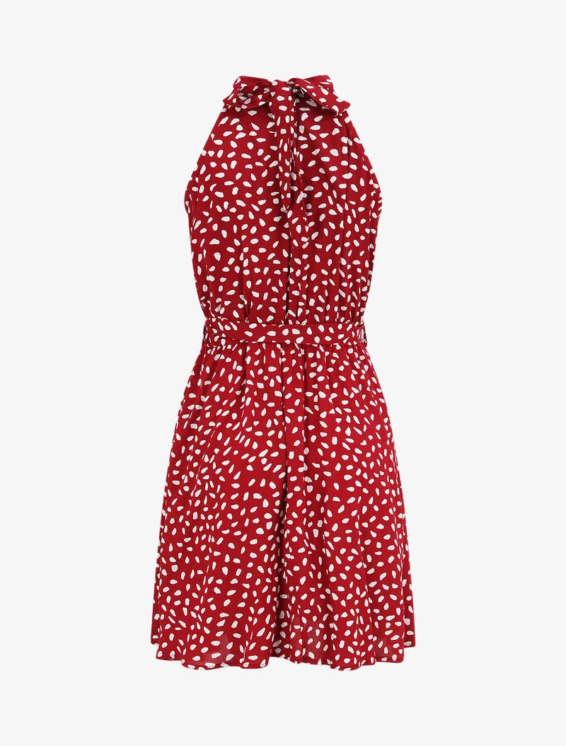 Tailliertes Kleid mit gesprenkeltem Muster - Rot