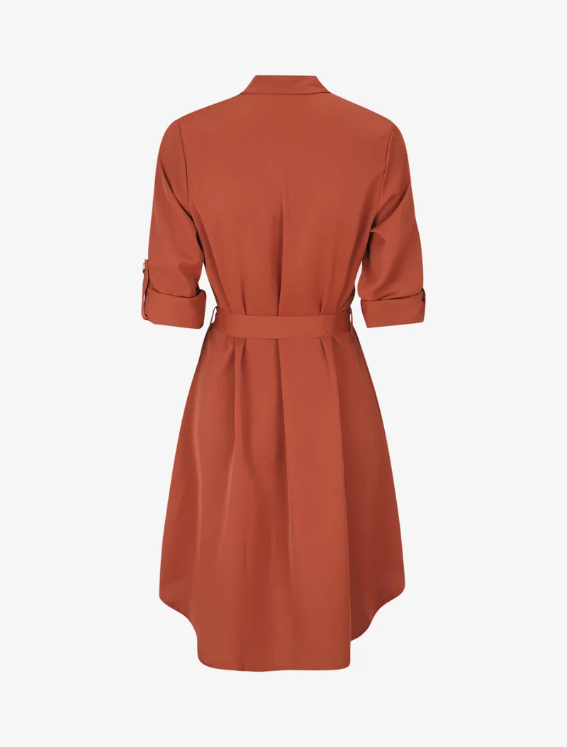 Hemdblusenkleid mit langen Ärmeln und Knöpfen - Rost