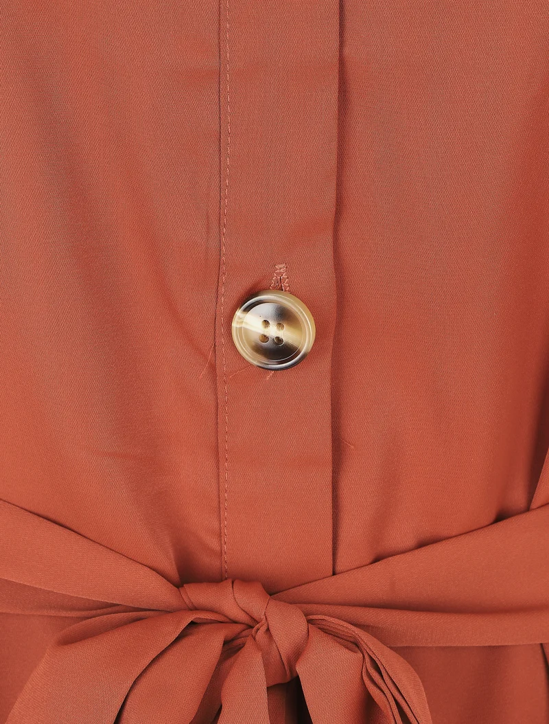 Hemdblusenkleid mit langen Ärmeln und Knöpfen - Rost