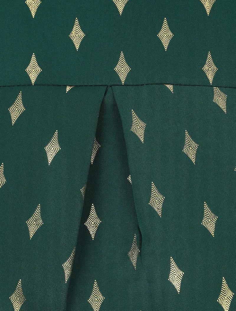 Bluse mit hohem Kragen und goldfarbenem Rautenmuster - Grün
