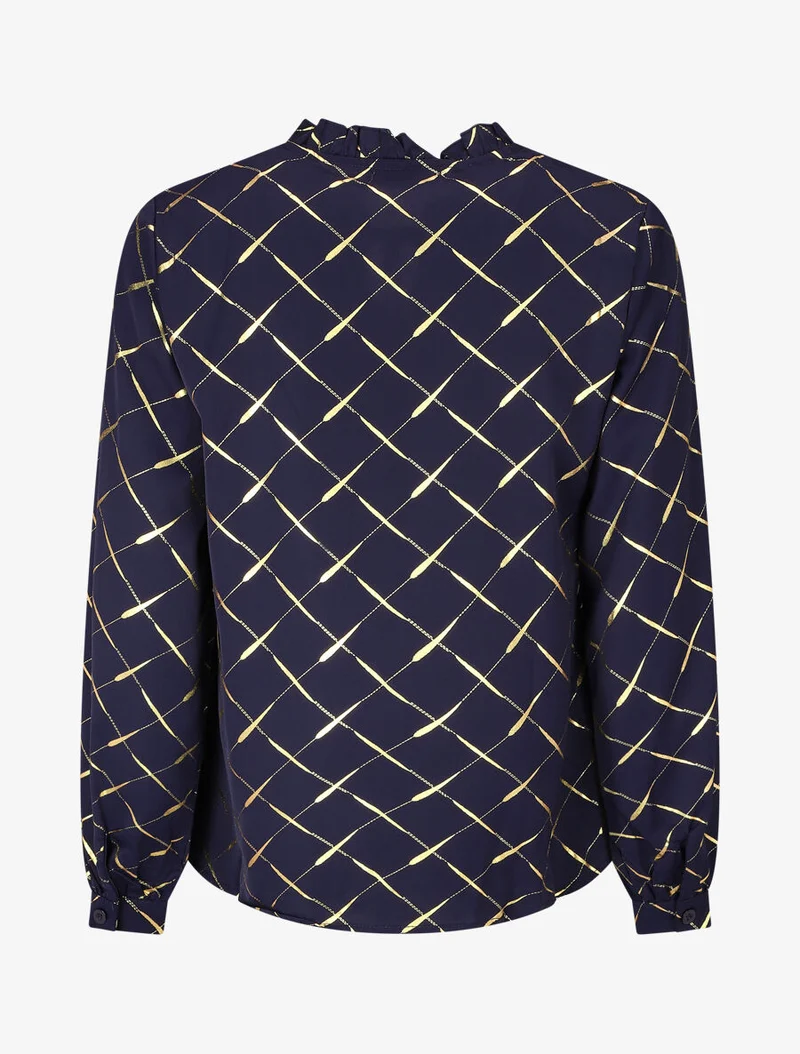 Bluse mit V-Ausschnitt und goldenen Prints - Marine