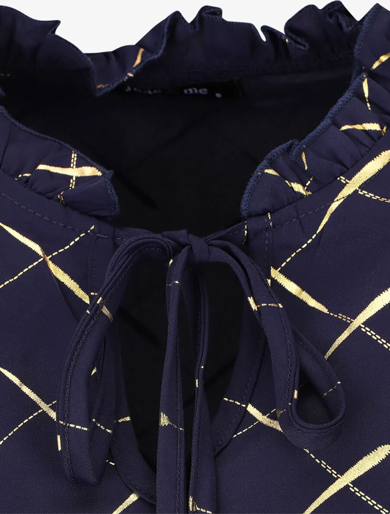 Bluse mit V-Ausschnitt und goldenen Prints - Marine