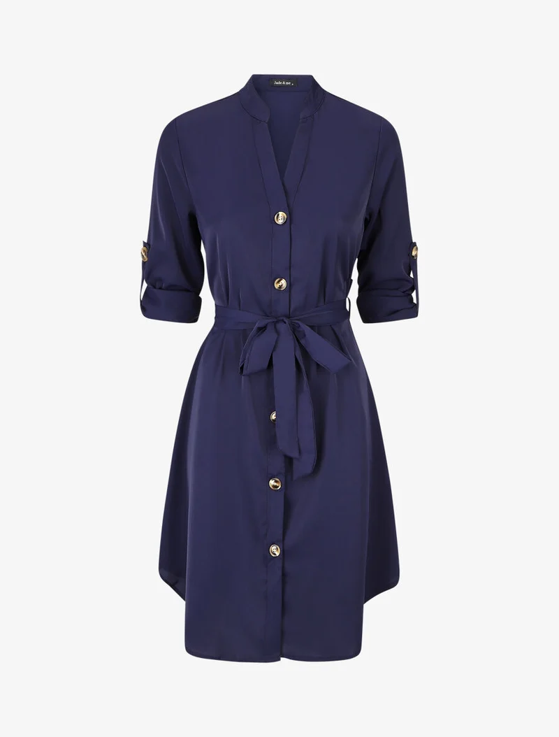 Hemdblusenkleid mit langen Ärmeln und Knöpfen - Marine