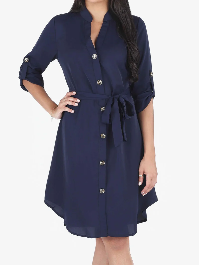 Hemdblusenkleid mit langen Ärmeln und Knöpfen - Marine