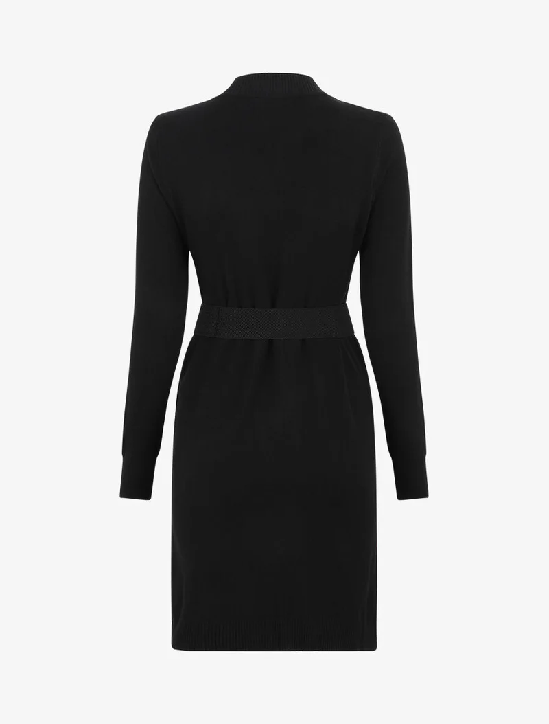 Kurzes Strickkleid mit Stehkragen - Schwarz