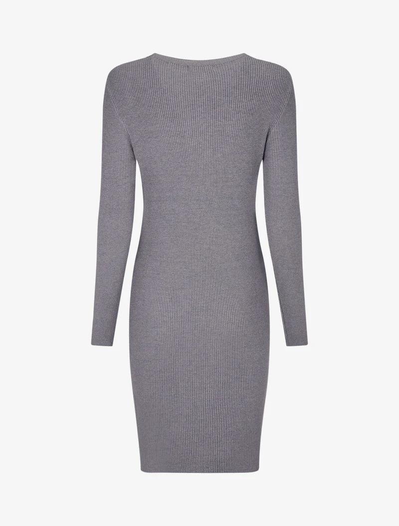 Geripptes Midikleid mit ausgeschnittenem Dekolleté - Grau