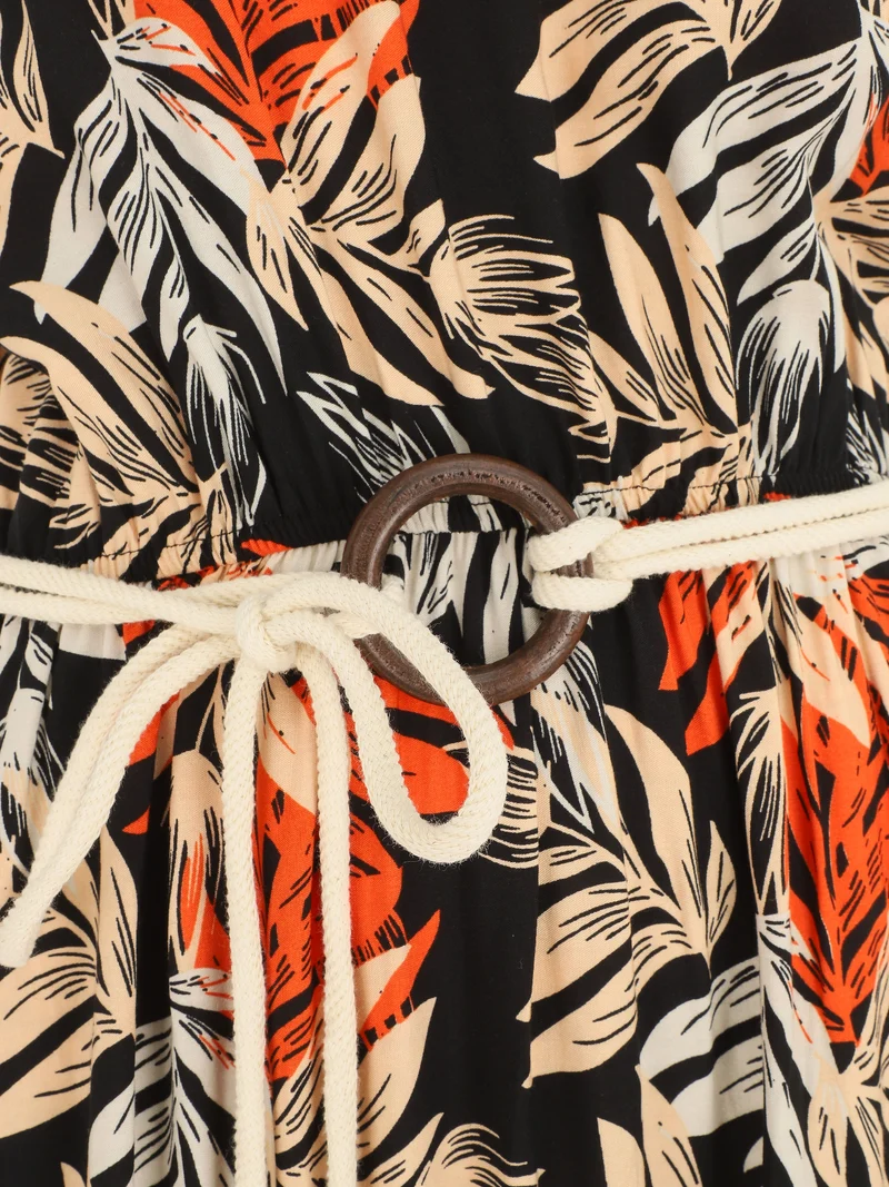 Empire-Langkleid mit Blätterdruck - Schwarz