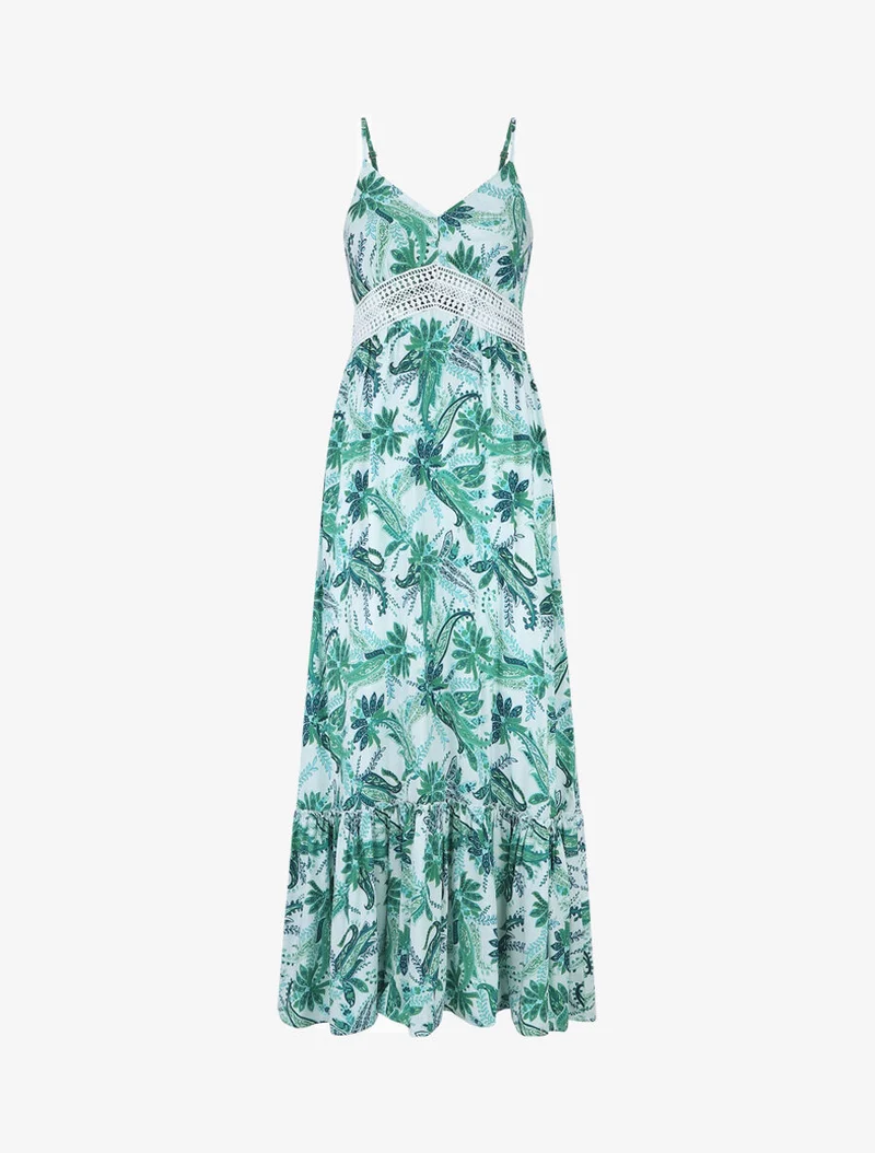 Kleid mit Schaldruck und Volant-Saum - Grün