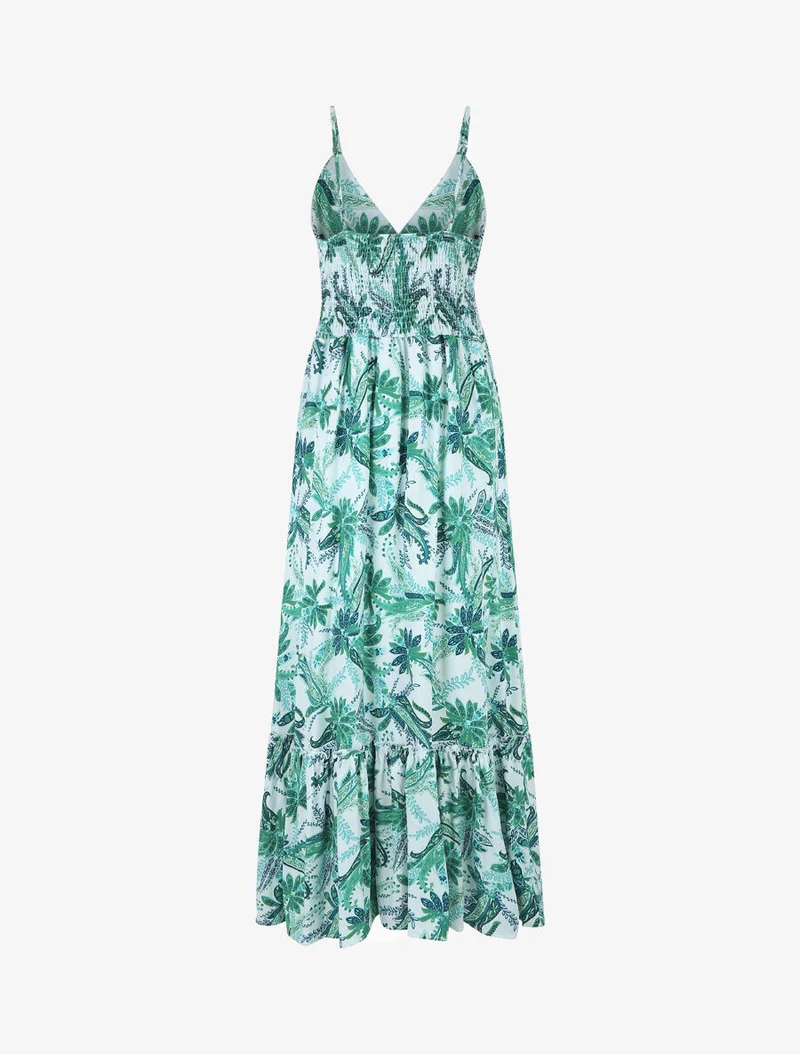 Kleid mit Schaldruck und Volant-Saum - Grün
