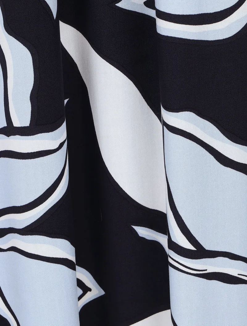 Langes Kleid mit großem Blumenmuster - Marine
