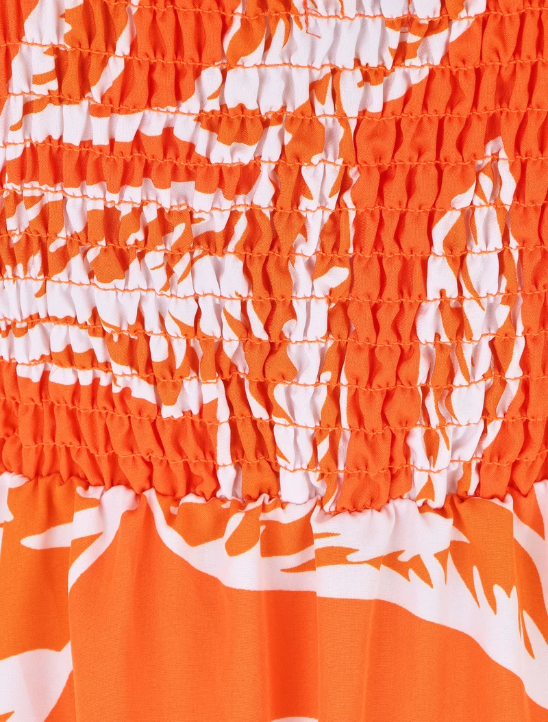 Trägerkleid im Seilstil mit großem Blätterdruck - Orange