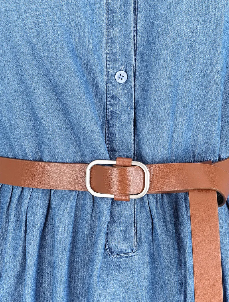 Langes Rüschenkleid aus Jeans - Denimblau