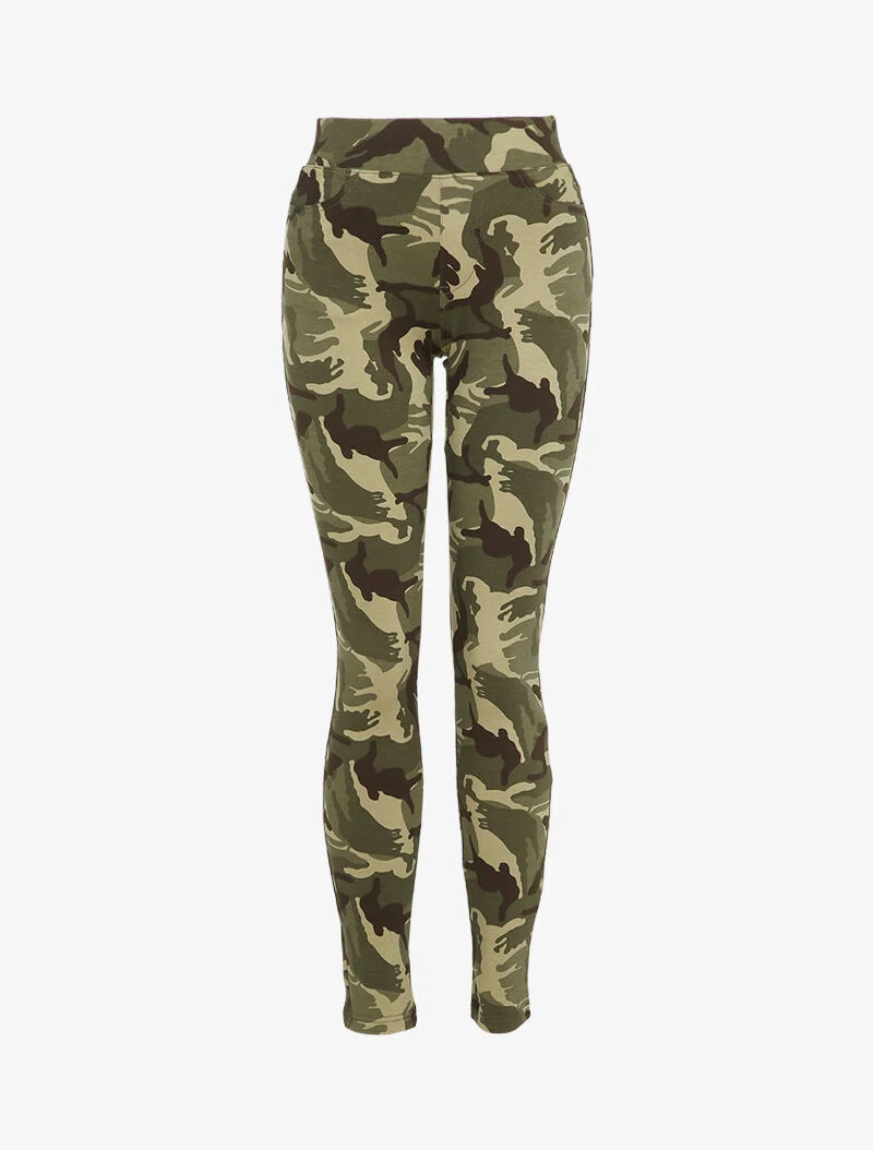Bedruckte Leggings mit Taschen - Kaki