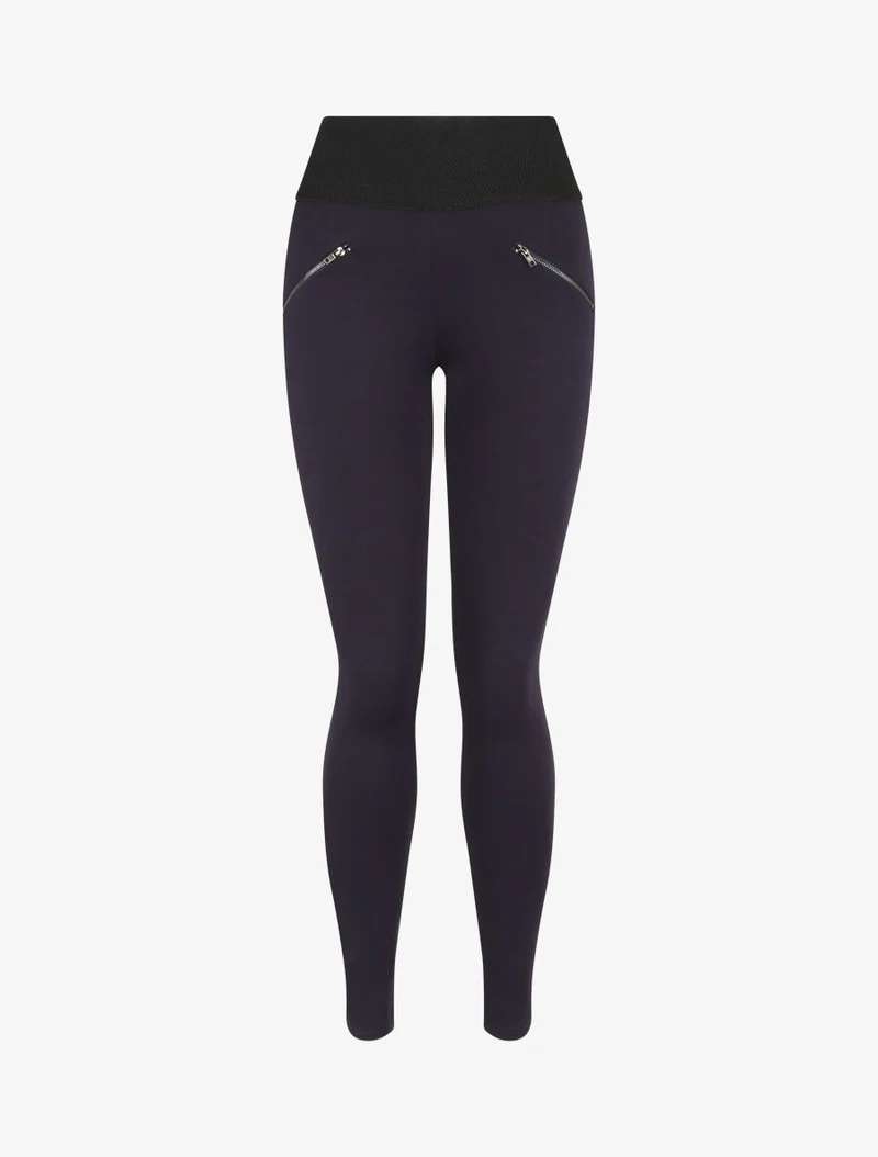 Ultra-skinny Leggings mit texturierter Taille und kleinen Reißverschlüssen - Marine